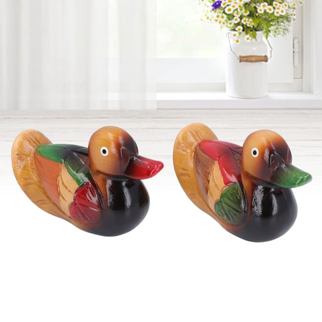 WOODEN MANDARIN DUCKS FIGURINE VIBRANT HANDMADE DECORATIVE SCULPTURE WEDDING ORNAMENT