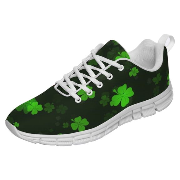 St Patricks Day Shoes for Women Breathable Running Sneakers Men Green Four Leaf Clover Shoes for Irish Festival Gift White Size 3.5