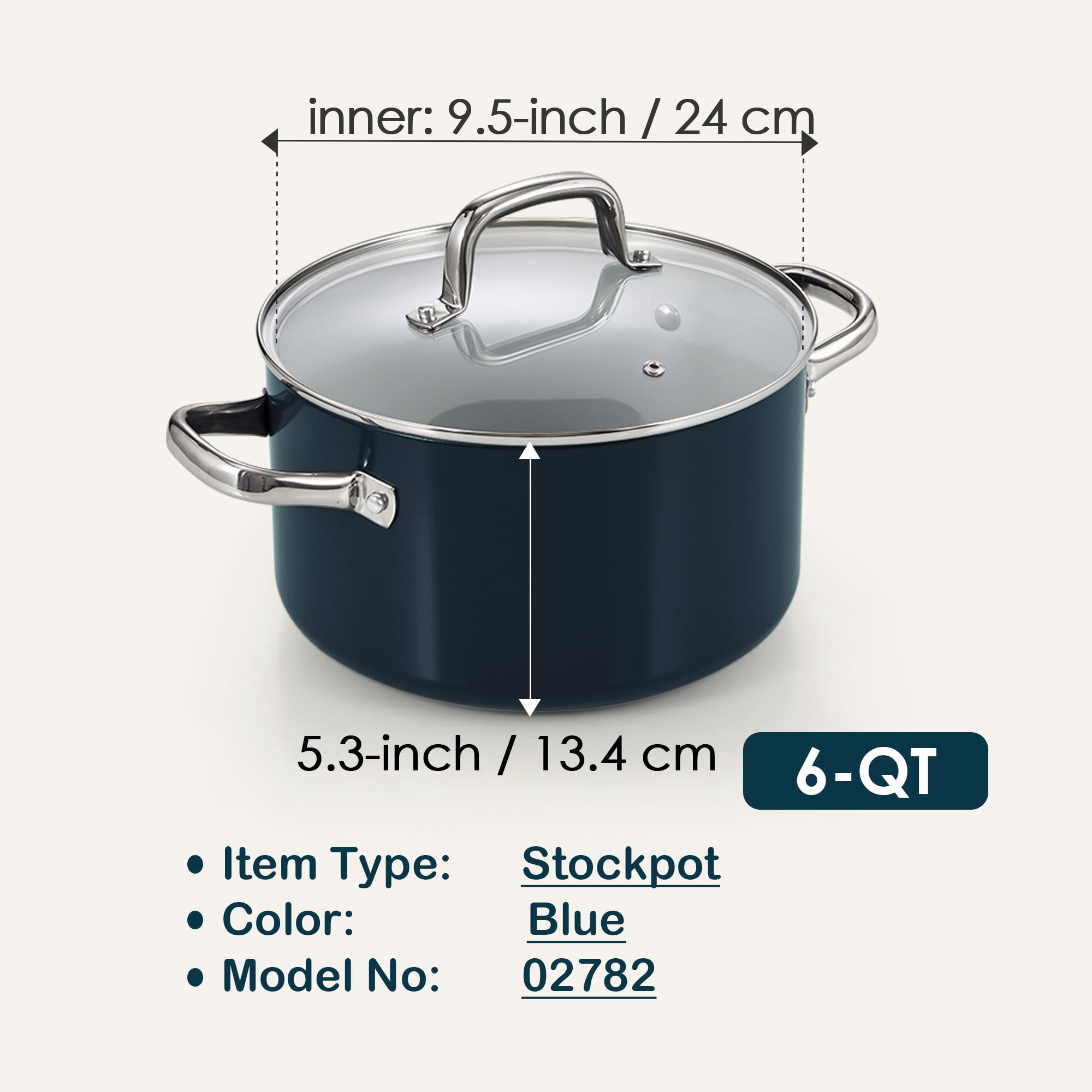 Cook N Home Classic 6 Quart Ceramic Nonstick Stock Pot with Lid, Induction Cookware, Stockpot for Cooking, Canning, Sauce, Ollas para Cocina, Blue