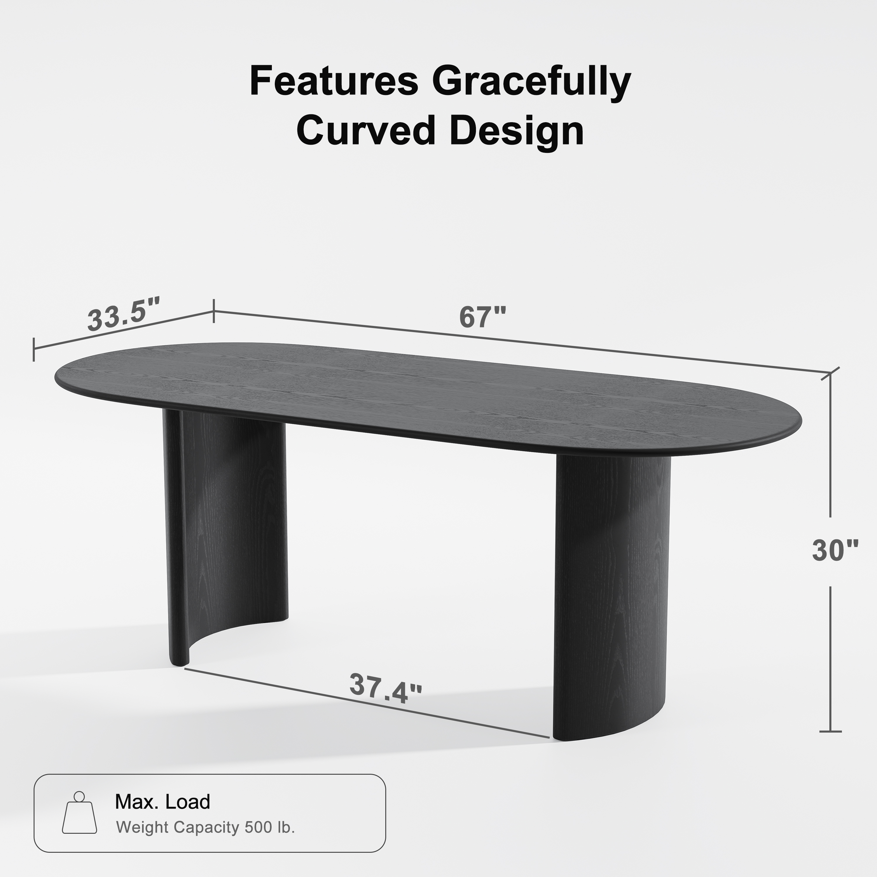 MAYEERTY 67x33.5x30in Modern Oval Dining Table for Contemporary Kitchens and Open - Plan Living Spaces, Black​
