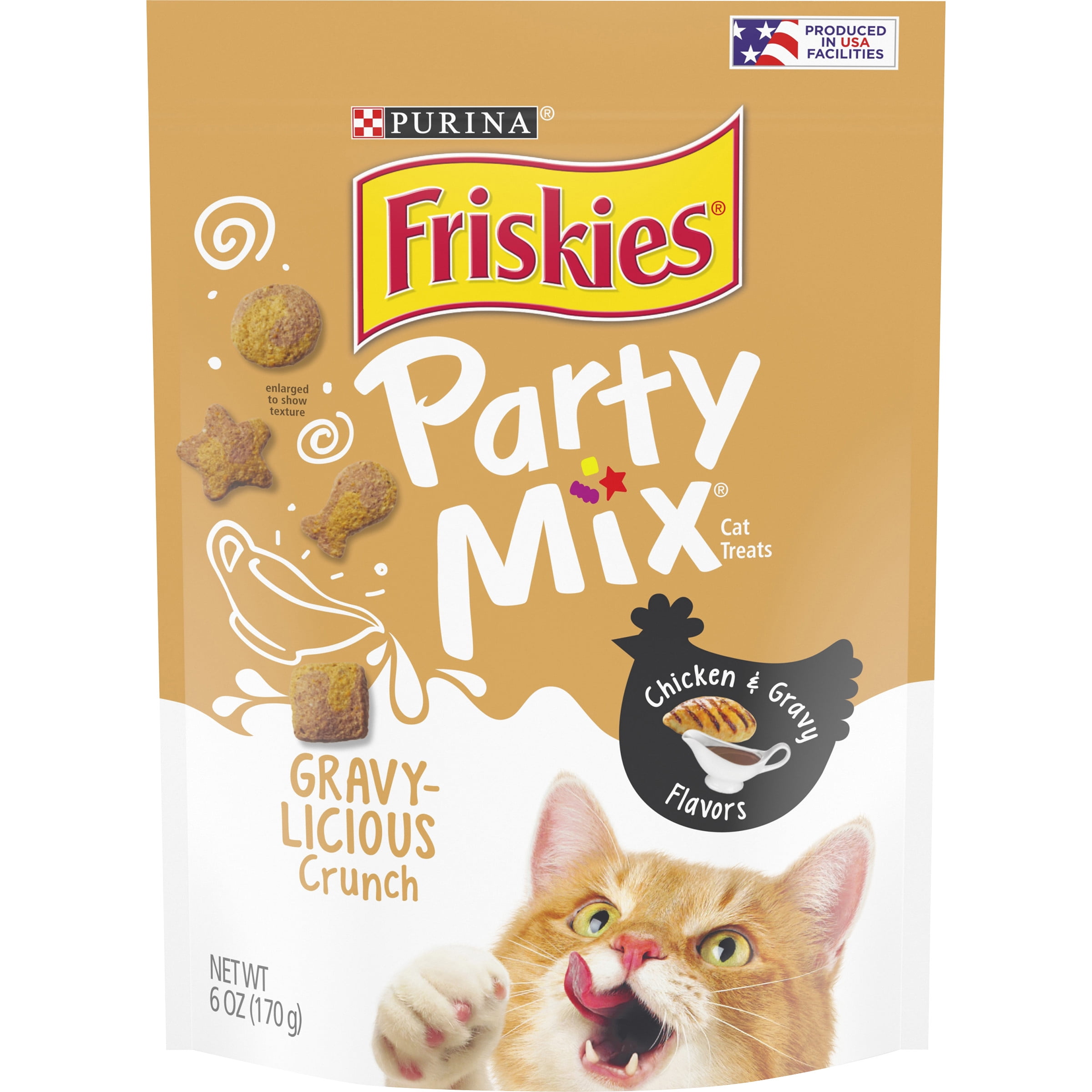 Purina Friskies Party Mix Chicken and Gravy Flavor for Cats, 6 oz Bags (6 Pack)