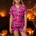 thumbnail image 2 of felwors Toddler Baby Girl Boy Halloween Pajamas Pumpkin Cotton Linen Long Sleeve Button Down Shirts Pants Kids Sleepwear Pjs (Hot Pink,10-11 Years), 2 of 5