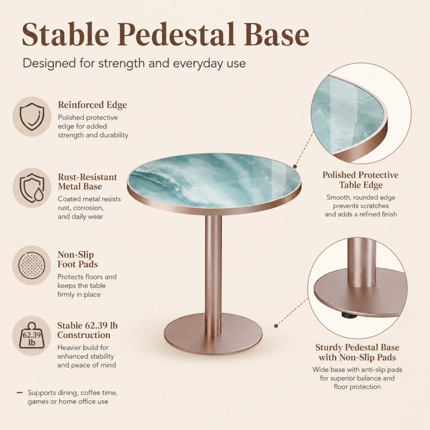 Miniyam 31.5 Inch Round Dining Table for 2 to 4, Sintered Stone Top, Tulip-Style Pedestal Kitchen Table, Green