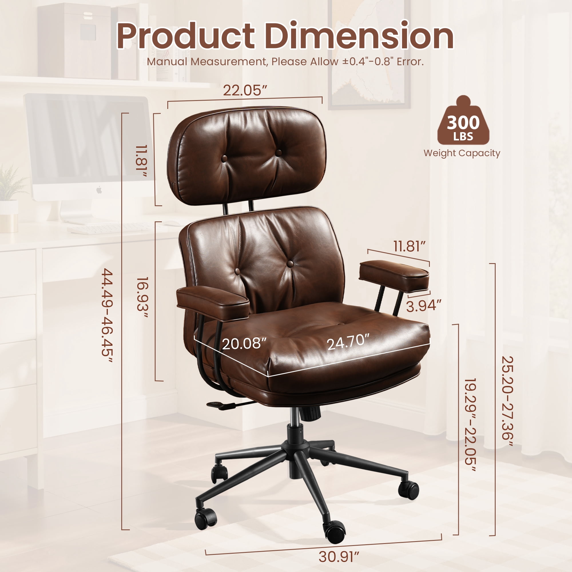 XIZZI Executive Office Chair, Oversized Computer Desk Chair with High Back, Ergonomic Elegant Design, Multi-Layer Memory Foam Cushion, Dark Brown (PU Leather)