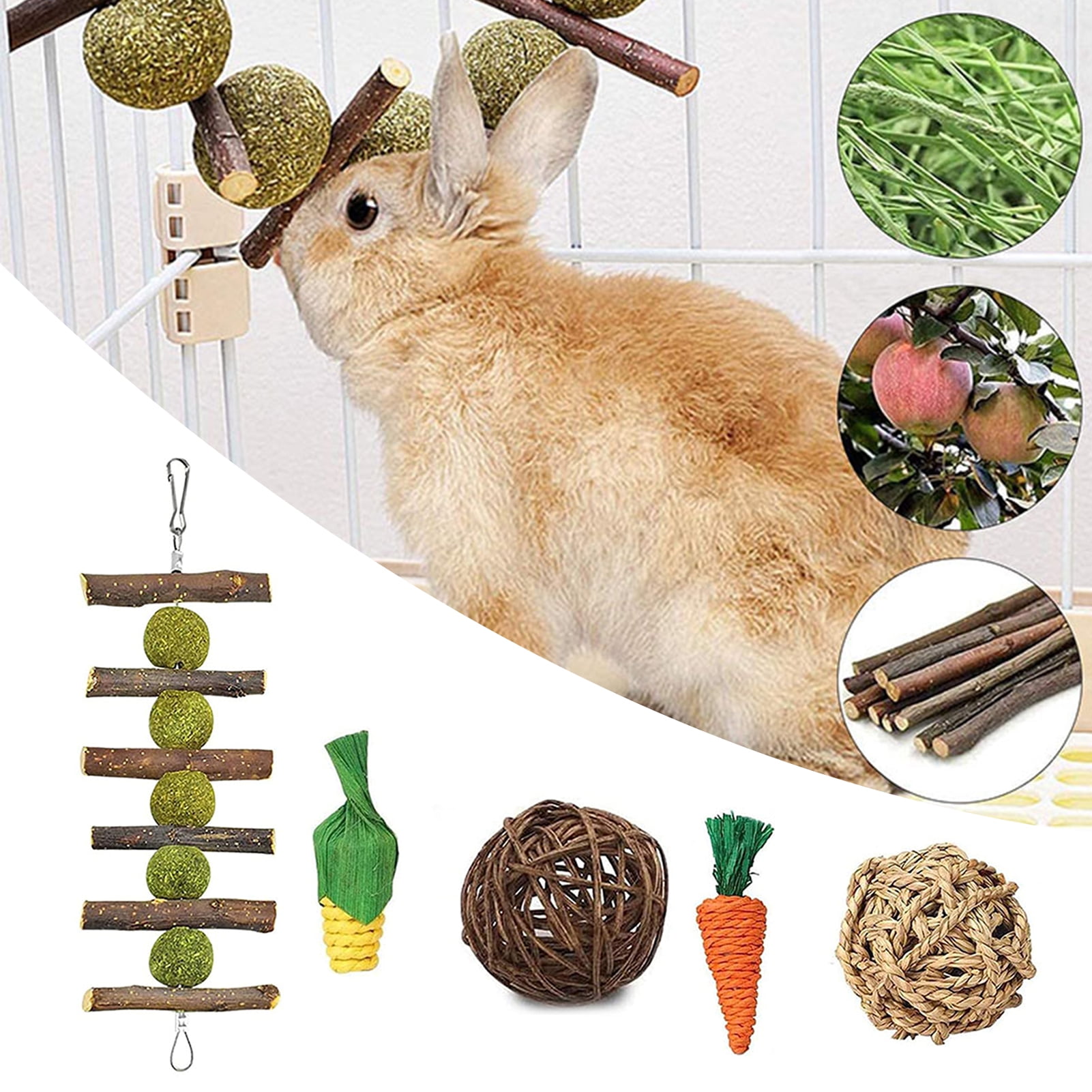 DOPI 9Pcs/Set Hamster Chew Toys Timothy Hay Balls Teeth Grinding Natural Small Animal Play Chew Toys Pet Supplies