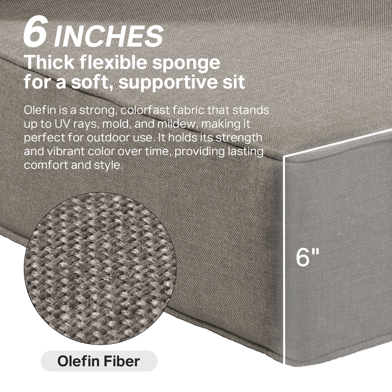 POCASSY 6" Thick Outdoor Chair Cushions Set of 6, 22" x 24" x 6" Outdoor Cushions for Patio Furniture, Deep Seat and High Back Cushion for Patio Rocking Dining Chair and Couch, Gray