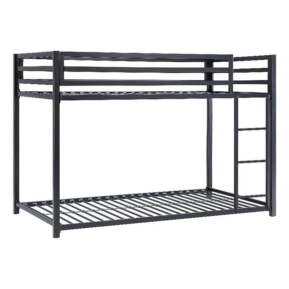 Ovi 78 Inch Twin Bunk Bed- Mounted Ladder- Ground Level Platform Bed- Black