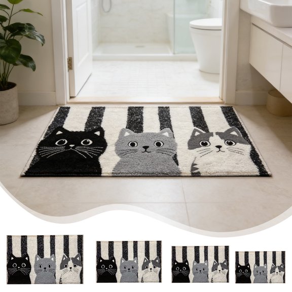 Yeciiwht Bathroom Rugs Cute Cat Crystal Velvet Doormat - Non-Slip Water-Absorbent Entry Mat for Front Door, Bathroom Floor Dirt-Proof
