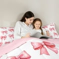 thumbnail image 5 of Homewish Deamy Bow-tie Teens Queen Comforter Set, Kawaii Red Pink Bowknot Bedding Sets, Princess Cartoon Bow Reversible Bedding Comforter Set, Super Cozy Room Decor, 3 Pieces, 5 of 8