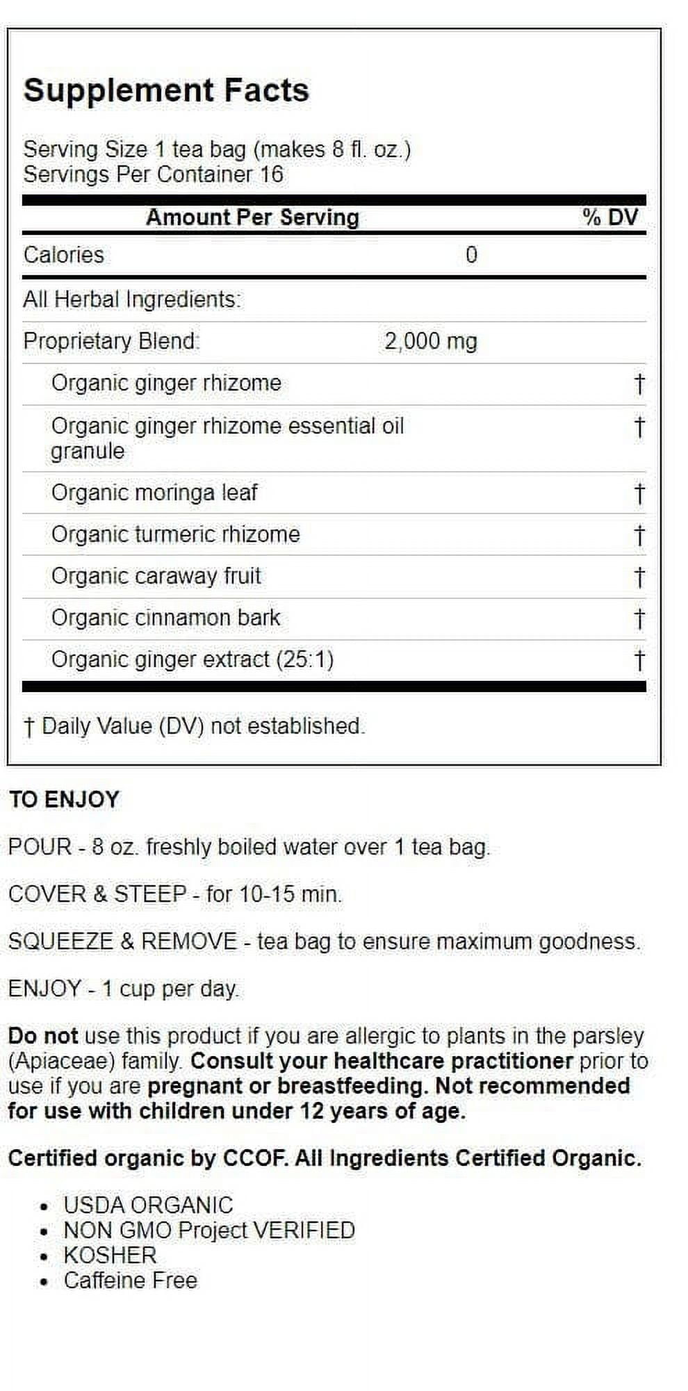 Traditional Medicinal Herbal Ginger Aid, Organic Tea Bags, 16 Count Pack of 4)