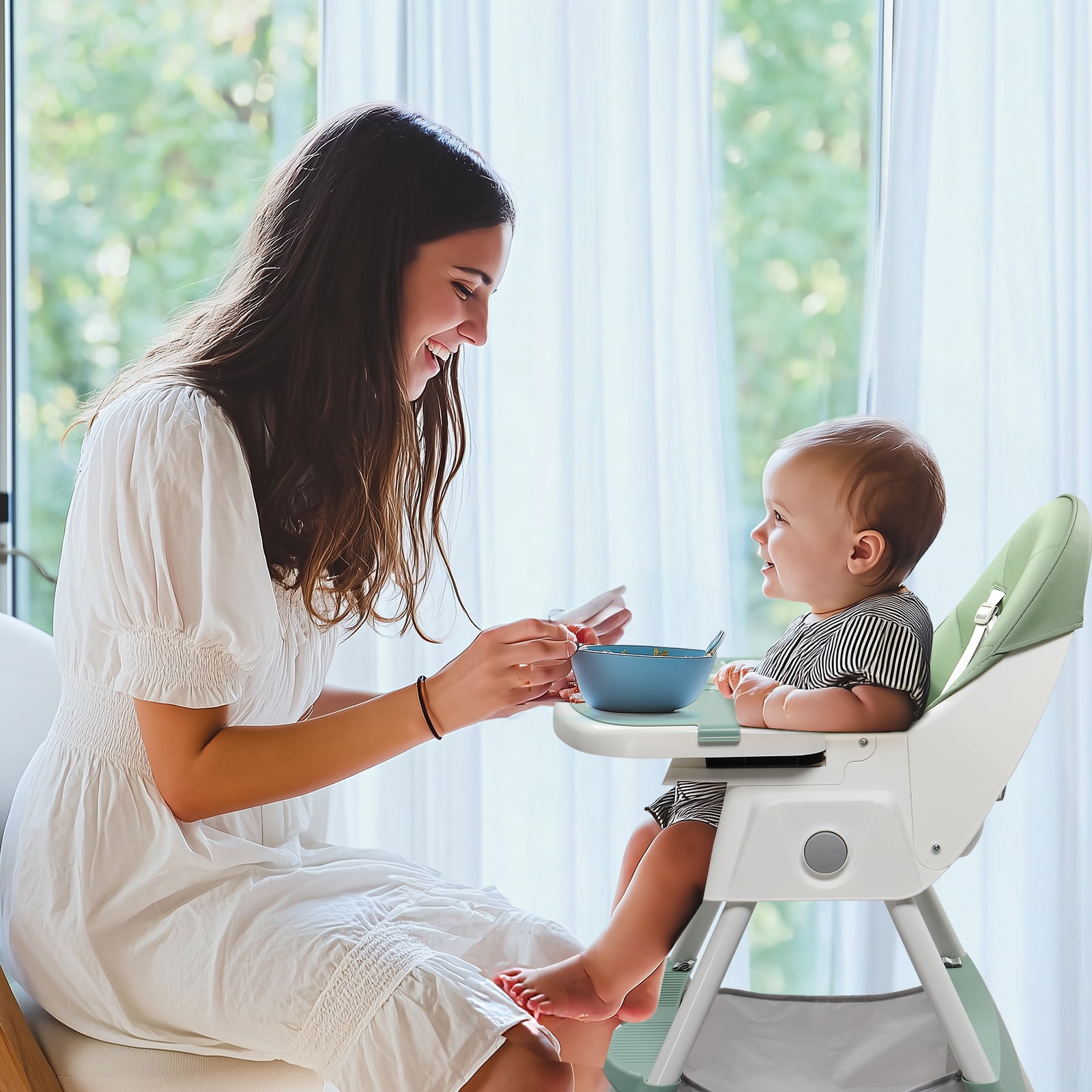 Ktaxon Baby High Chair, Convertible 6 in 1 High Chairs for Babies and Toddlers, Foldable Baby Highchair with 5-Point Safety Harness, Adjustable Dining Tray, Backrest & Height, Green
