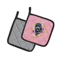 thumbnail image 2 of Russian Black Terrier Pink Flowers Pair of Pot Holders, 2 of 4