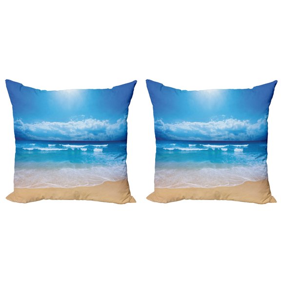 Ambesonne Beach Throw Pillow Cover 2 Pack, Cloudy Sky in Sea Summer, 18", Sand Brown Blue