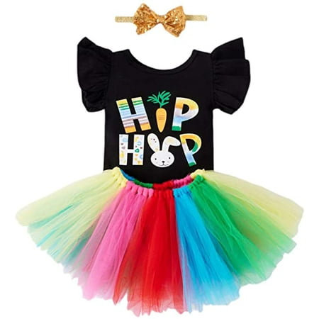 

Newborn Infant My First Easter Baby Girl Outfit Bunny Romper Tutu Skirt Set