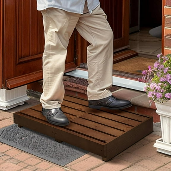 MEC Indoor Wooden Step Stool 3.5'' Height, Outdoor Steps with Non Slip Pads, Step for Outside, Safety Stepping Stool for Bathroom, Kitchen, Bed, Dark Brown