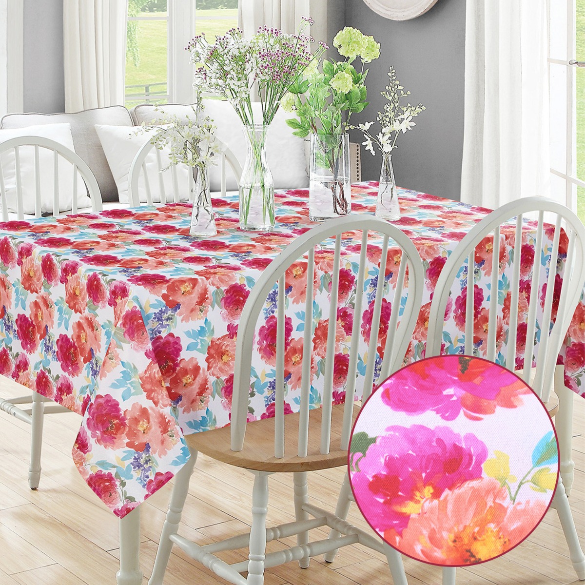 Floral Peony Tablecloth Kitchen Dining Room Decorative Oblong Rectangle Fabric Table Cover Pastel Pink Orange 60 X 84 Walmart Com Walmart Com