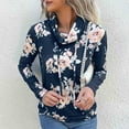 thumbnail image 3 of RQYYD Women's Floral Print Hoodie Long Sleeve Cowl Neck Drawstring Sweatshirt Casual Loose Pullover Lightweight Tops(Navy,M), 3 of 9