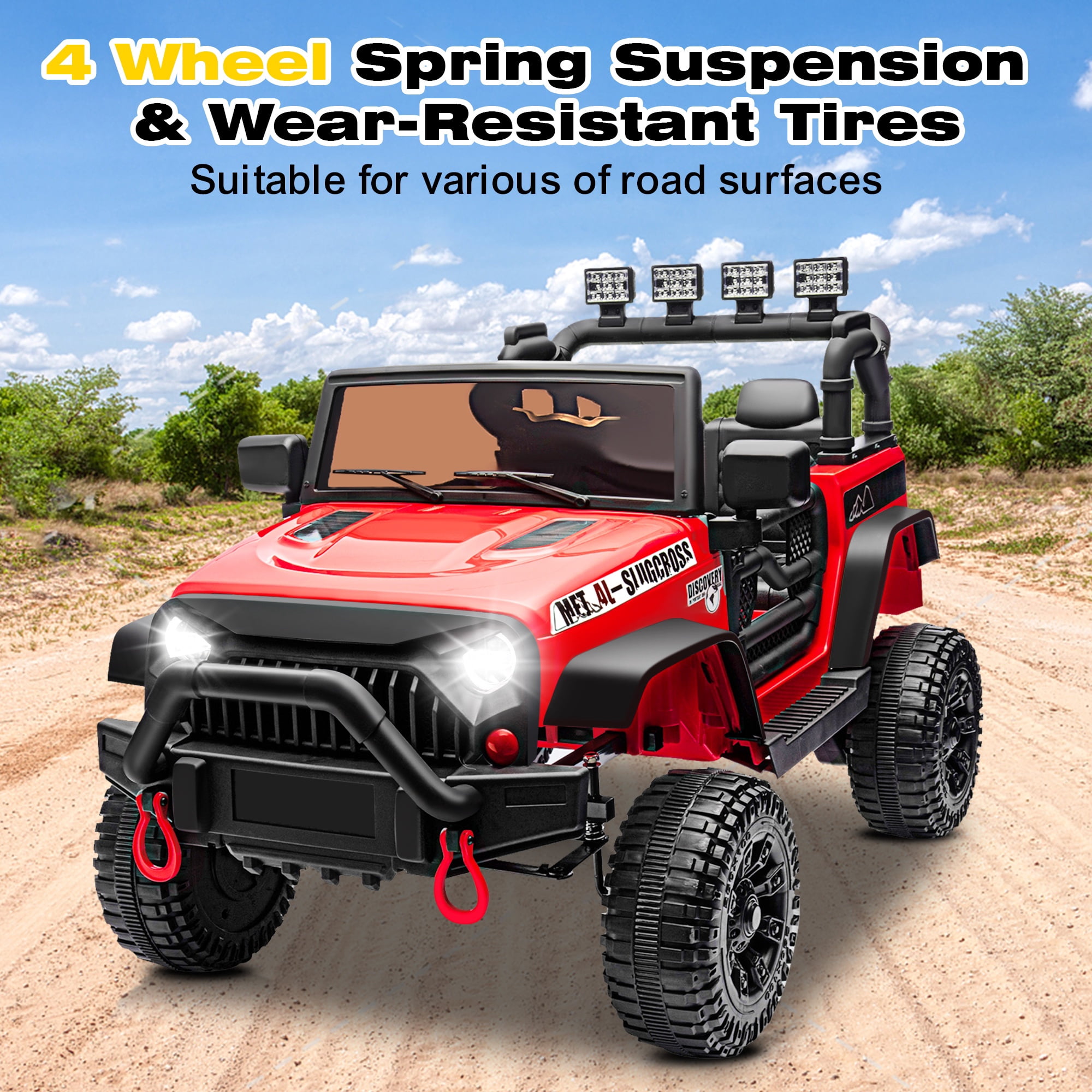 24V Kids Ride on Truck Car, Battery Powered Ride on Car with Remote Control, Electric Vehicle Car for Boys Girls Aged 3-6, Ride on Toy w/Bluetooth, Lights, 4 Wheelers, Gift for Kids Tollder, Red