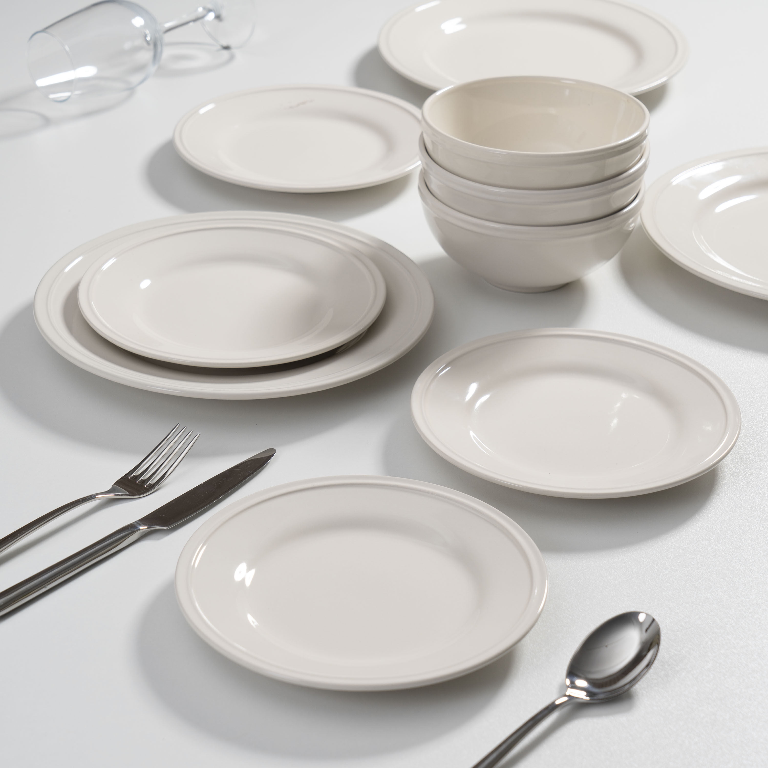 Mainstays Darby Vanilla 12 Piece Stoneware Dinnerware Set