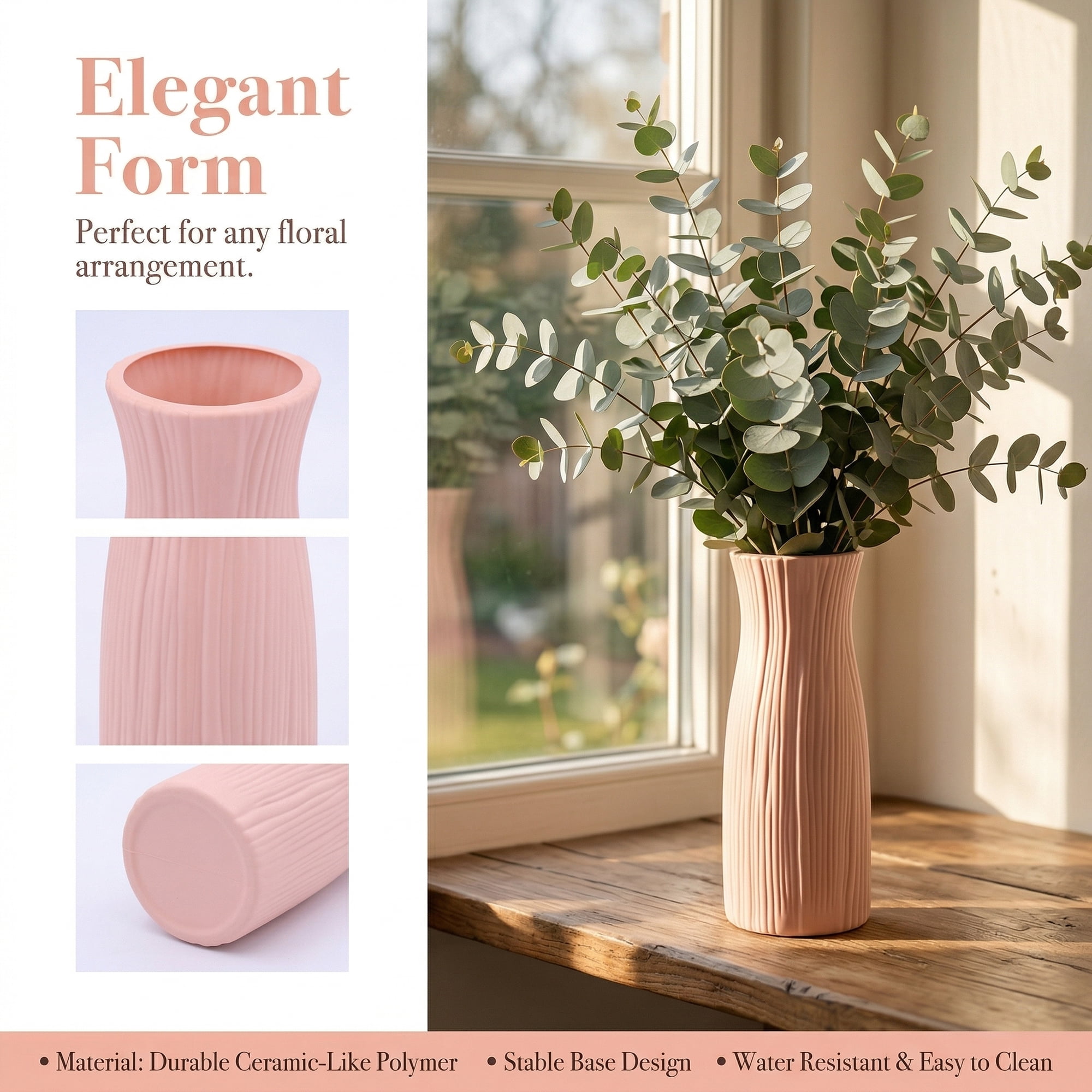 Unique Bargains Unbreakable Plastic Minimalist Geometric Vase Pink 3.5" x 3.5" x 9.4"