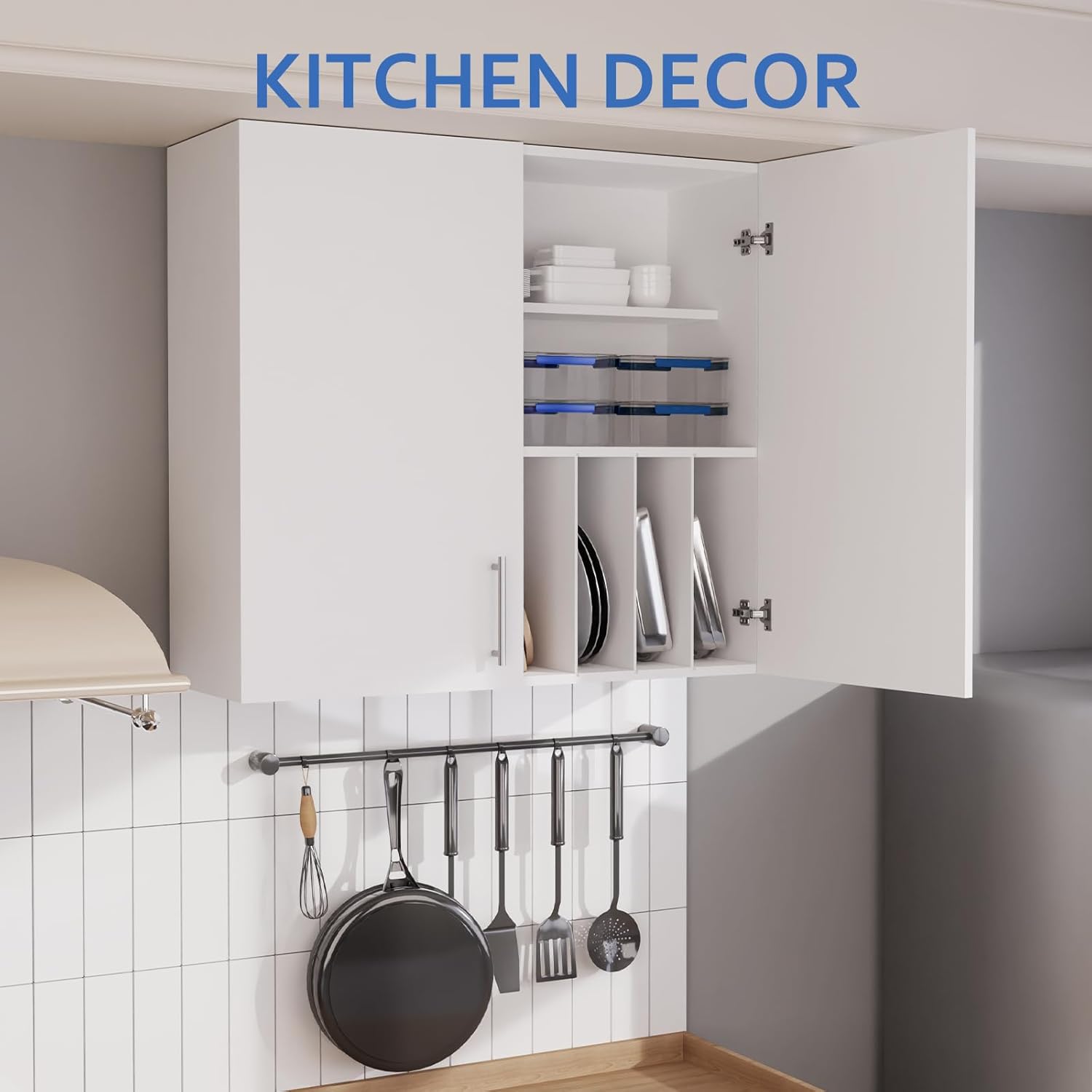 Landmok Kitchen Wall Cabinets, 12" D x 35" W x 32" H Wall Mounted Wooden Storage Cabinet with 1 Door Shelf & 7 Slide-Out Vertical Shelves, Soft Close Medicine Cabinet for Bathroom Laundry Room, White