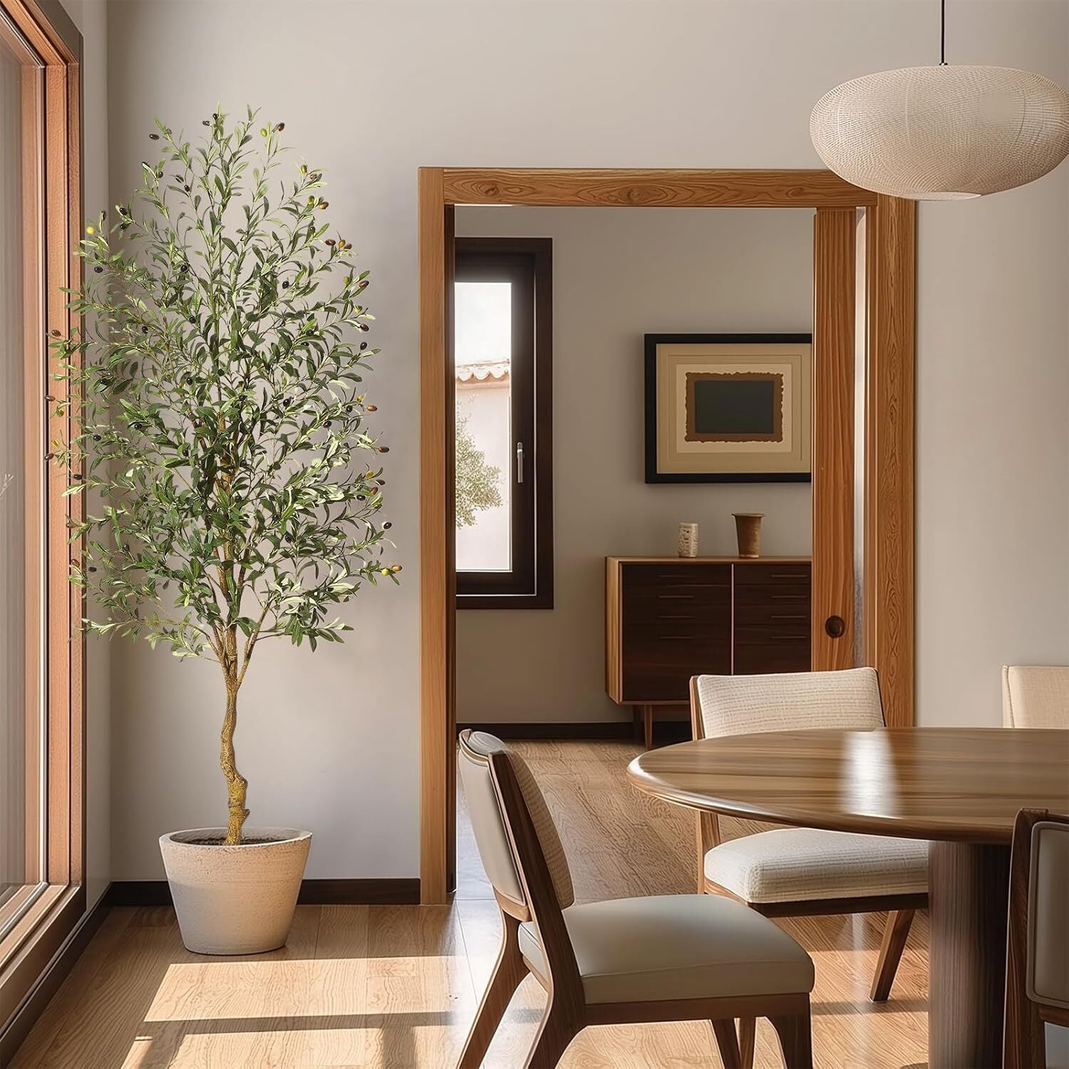 Faux Olive Tree 7FT, Fake Silk Plant for Living Room Decor, Indoor Fake Potted Tree with Green Leaves and Big Fruits