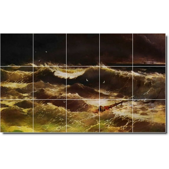 Ceramic Tile Mural-Ivan Aivazovsky Waterfront Painting 242. 60" w x 36" h using (15) 12 x 12 ceramic tiles