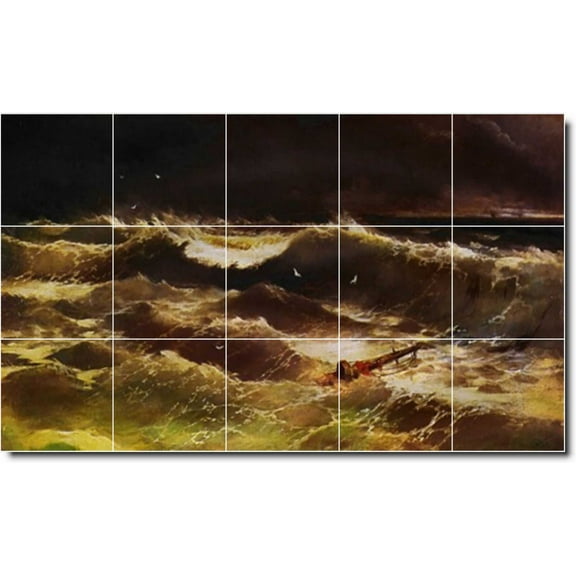 Ceramic Tile Mural-Ivan Aivazovsky Waterfront Painting 242. 21.25" w x 12.75" h using (15) 4.25 x 4.25 ceramic tiles