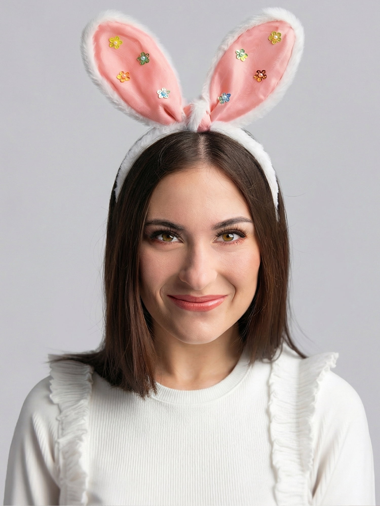 Way to Celebrate Easter Pink and White Bunny Ears Light Up Headband, 1 Piece
