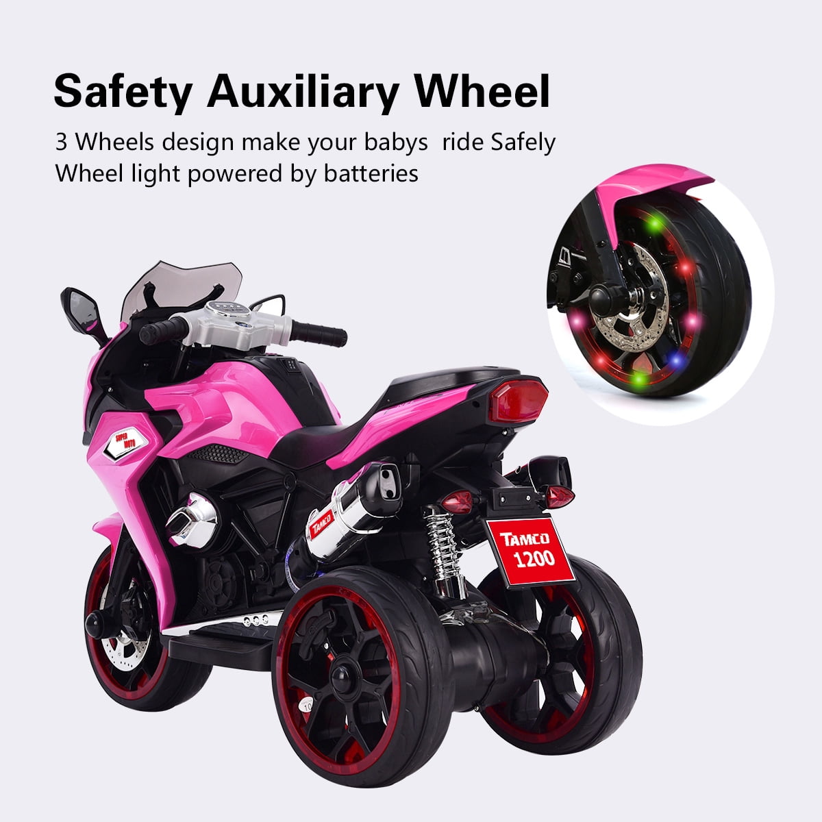 12V Electric Motorcycle Ride-On with Light-Up Wheels, 3-Wheel Rechargeable Battery Bike, Music & Sound Effects