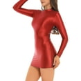 thumbnail image 3 of MSemis Women Oil Glossy Sheer Micro Mini Dress Tight Pencil Short Dress, 3 of 8