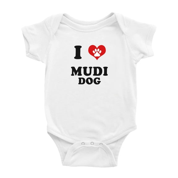 I Heart Mudi Dog Funny Baby Rompers (White, 12-18 Months)