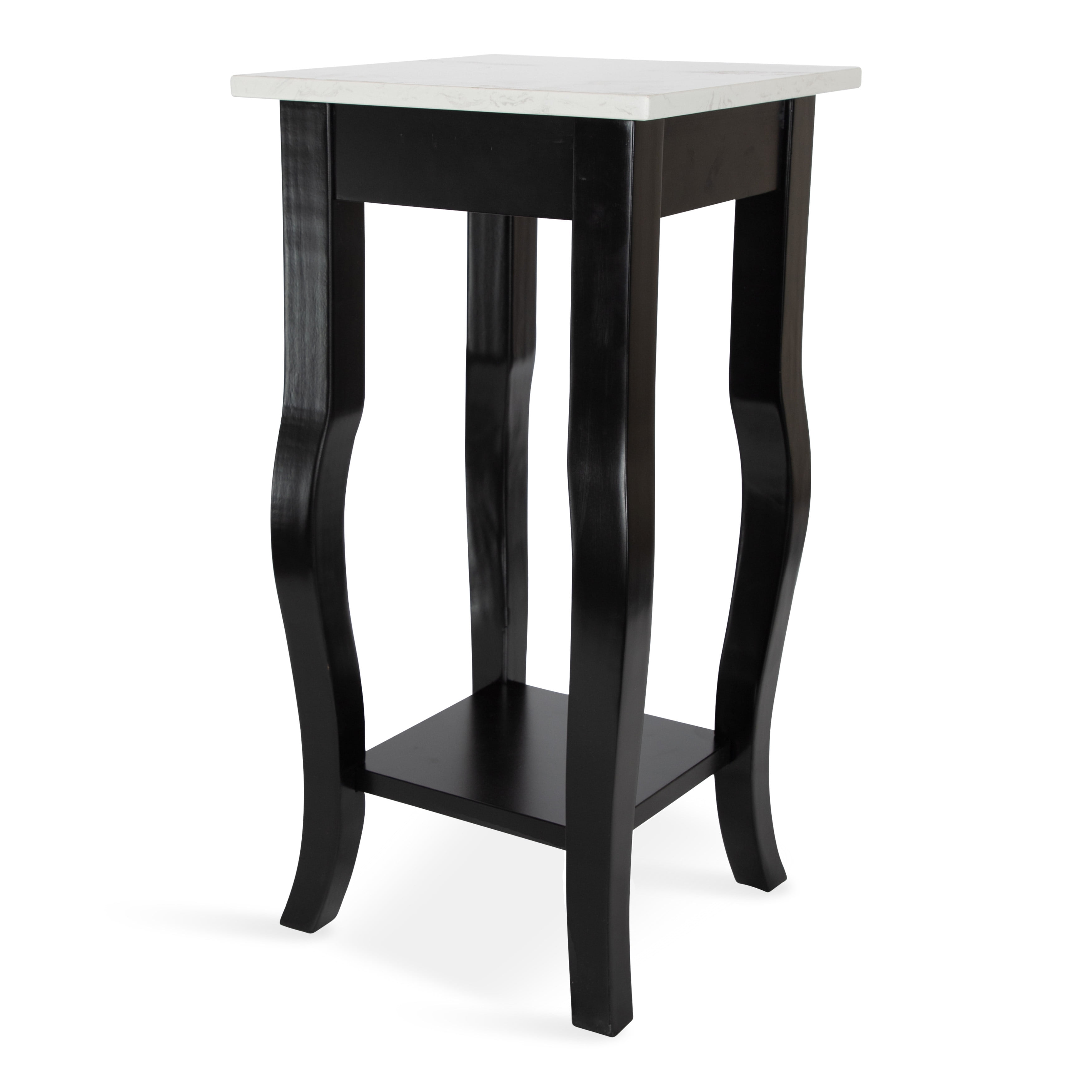 Kate and Laurel Lillian Glam Cultured Marble Top End Table, 12 x 12 x 24, White Marble Top and