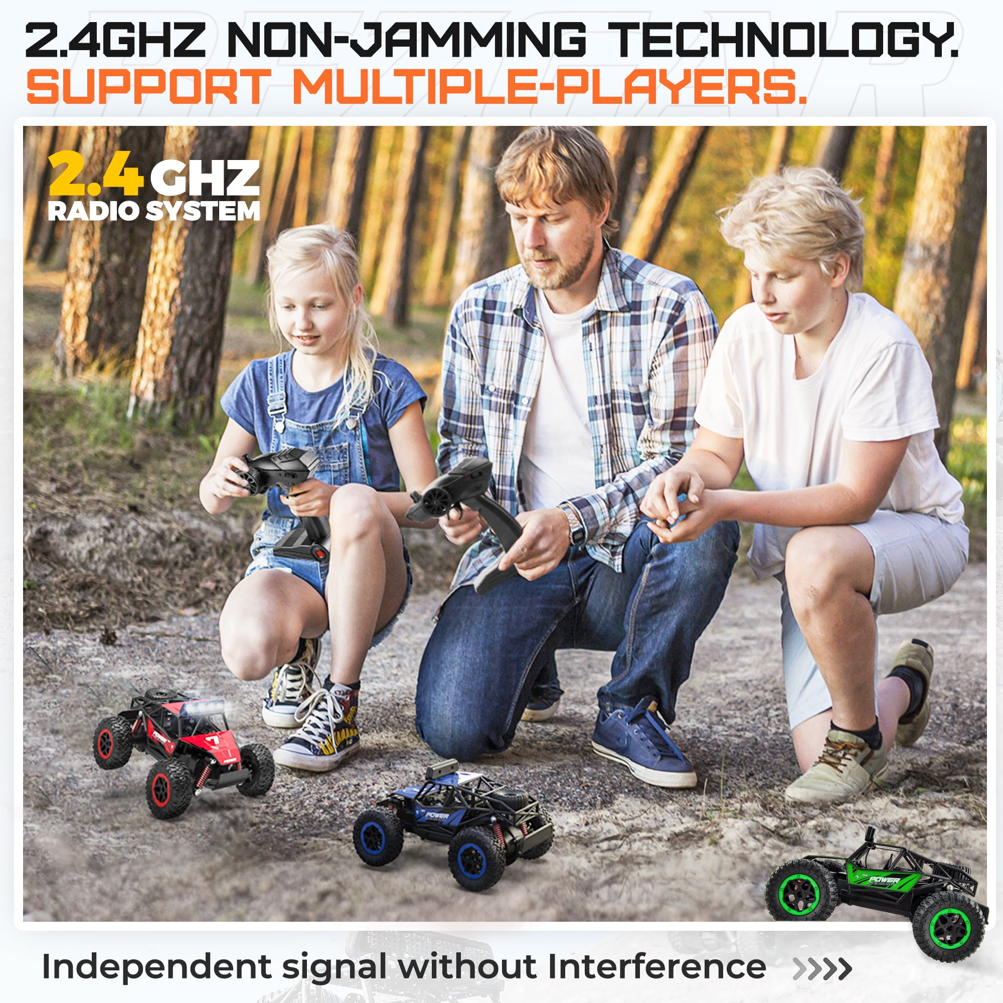YCFUN Remote Control Cars for Kids, 1:20 Scale RC Monster Trucks with Lights, All Terrain off Road RC Cars for Kids 3-6 6-12