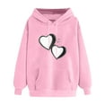 thumbnail image 2 of Olyvenn Womens Hoodies,Fleece Lined Oversized Basic Pullover Sweatshirts Heart Print Hooded Y2K Fall Outfits Clothes Pink M, 2 of 3