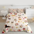 thumbnail image 6 of jejeloiu Colorful Cute Floral Queen Comforter Set,Kawaii Dachshund Bedding Comforter Set For Girls Teens Reversible 3pcs, 6 of 8