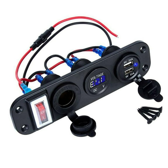 4 In 1 Car Cigarette Lighter With Rocker Switch Digital Voltmeter Dual Usb Power Charger 12V Power Socket Dustproof