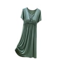 thumbnail image 2 of MYAOYI Womens Nightgown Casual Plus Size V-Neck Solid Color Summer Short Sleeve Comfy Midi Sleepwear with Built in Shelf Bra, 2 of 5