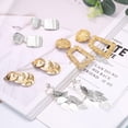 thumbnail image 5 of Jstyle 4 Pairs Clip On Drop Earrings Set Square Rectangle Golden Metal Geometric Clipon Earrings Non Piercing Dangle Earrings, 5 of 6