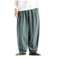thumbnail image 2 of Men's Casual Loose Solid Color Linen Pants, Cotton Linen Wide Leg Harem Trousers Chinese Style for Bohemian Fashion and Comfort,Dark Green,3XL, 2 of 7