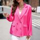 thumbnail image 2 of Chaqueta de traje para mujer, cuello vuelto, doble botonadura, Color puro con bolsillos, manga larga, chaqueta de traje de oficina informal, rosa rojo M, 2 of 7