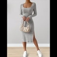 thumbnail image 4 of Vestido de Otoño para Mujer, Larga, Cuello Cuadrado, Tejido, Midi, para Playa, Resort, con Abertura, Maxivestido Ajustado. Gris XXL, 4 of 8