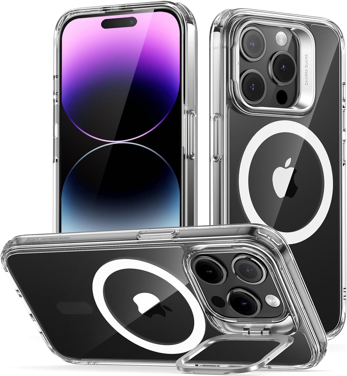 RGHJAR-ESR for iPhone 14 Pro Case, Compatible with MagSafe, Built-in Stash Stand Clear Phone Case for iPhone 14 Pro, Military-Grade Protection, Magnetic Phone Case, Classic Series,Clear
