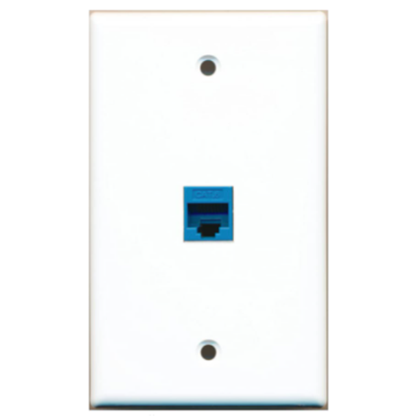 RiteAV 1 Port Cat6 Blue Punch Down Jack Wall Plate, Cat5, 5E