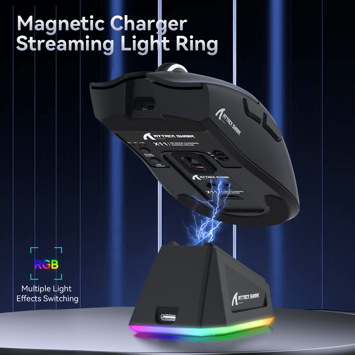 ATTACK SHARK X11 Wireless Gaming Mouse with Charging Dock, PixArt PAW3311 Gaming Sensor, BT/2.4G Wireless/Wired