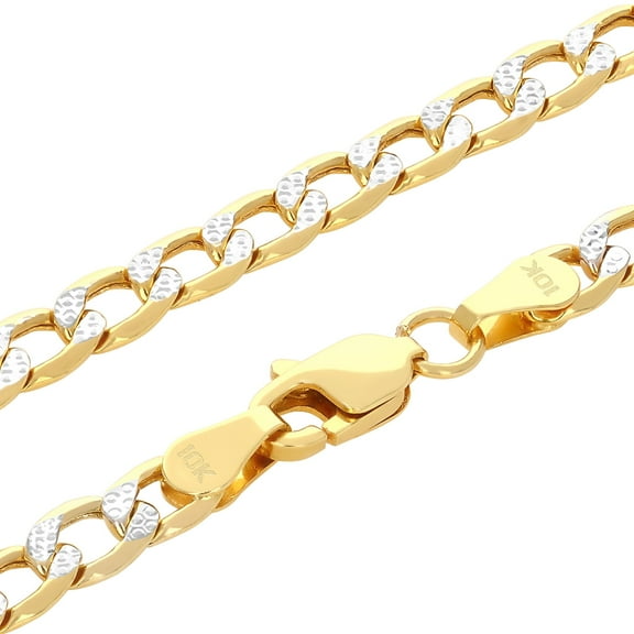 Nuragold 10k Real Yellow Gold Cuban Curb Link 4.5mm Diamond Cut Pave Chain Necklace (16"-30") Two Tone Italian Jewelry for Men & Women