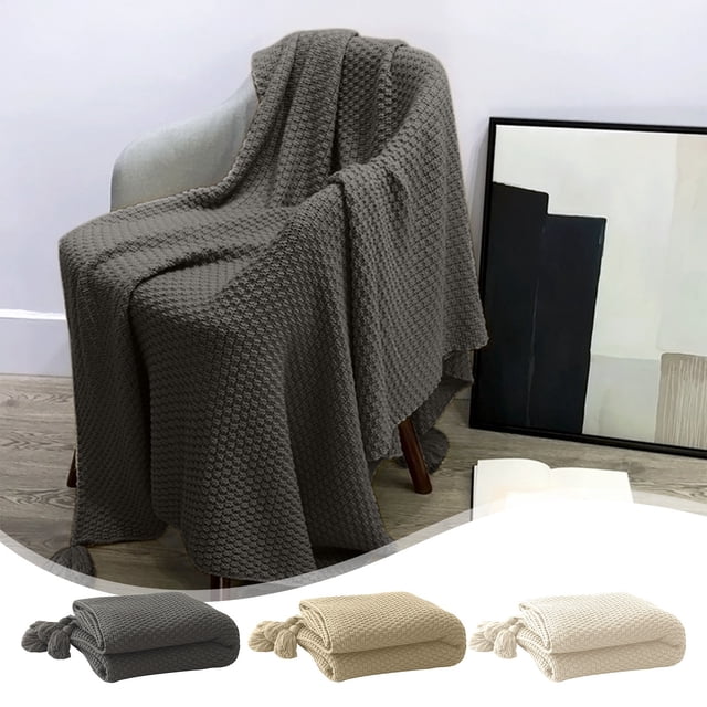 Xihbxyly Manta de Punto, Poliéster Suave, Elegante Diseño de Borlas, Acogedora para Sofá o Cama, Siesta En La Oficina, Viajes, Decoración Moderna Del Hogar, Tamaño 70 X 100 Cm.