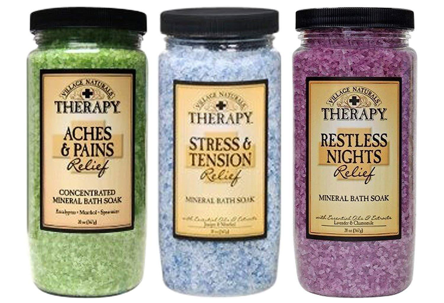 Village Naturals Therapy Mineral Bath Soak Variety Set 3 Pack