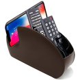 thumbnail image 1 of Remote Control Holder Organizer Phone Pad Table Desk Leather Control Storage TV Remote Control Organizer with 5 Spacious Compartments (Brown with Opening), 1 of 7