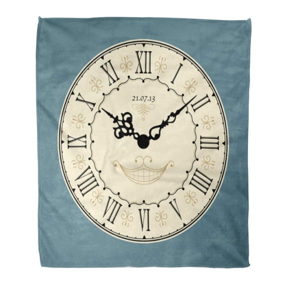 LADDKE Flannel Throw Blanket Cheshire Blue Wonderland Vintage Clock Brown Alice Cat Smile Soft for Bed Sofa and Couch 58x80 Inches
